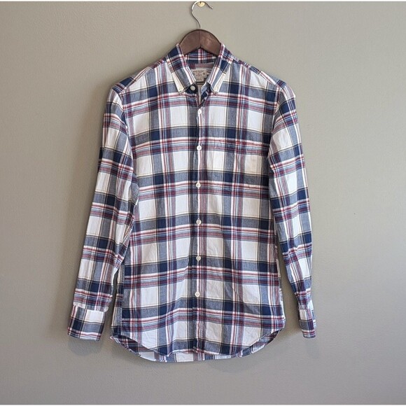 J.Crew Size XS Plaid Shirt Mens Button Down White Red Blue Extra Small LS - Picture 1 of 3